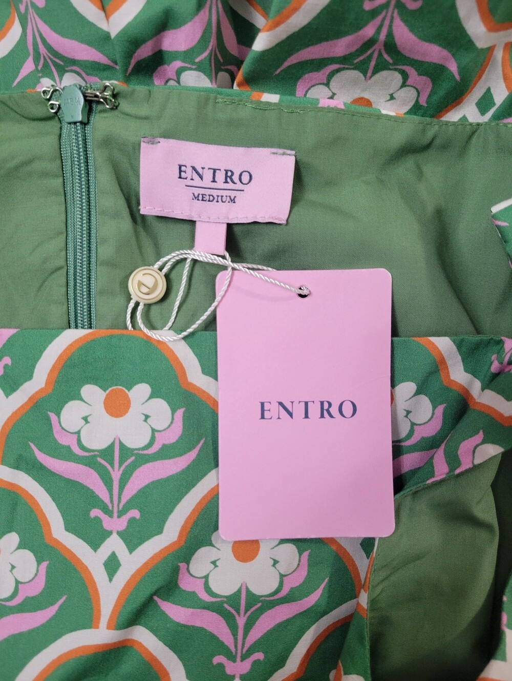 Entro Green Floral Mini Dress with Tie Shoulder Detail Size M - Picture 10 of 12